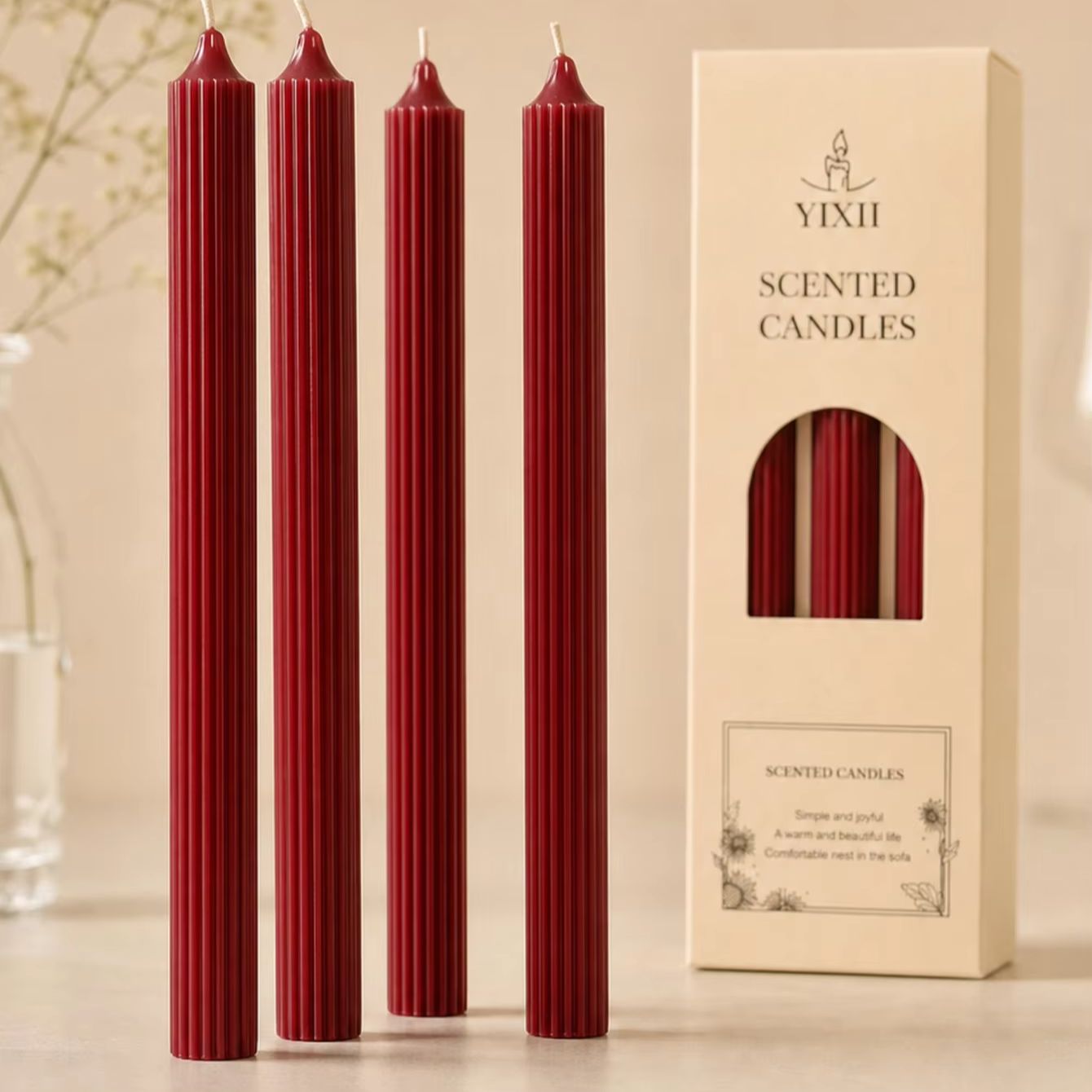 Home Fragrance Red Wine - 4 sztuki 25cm czerwono-bordowych świec aromaterapeutycznych,