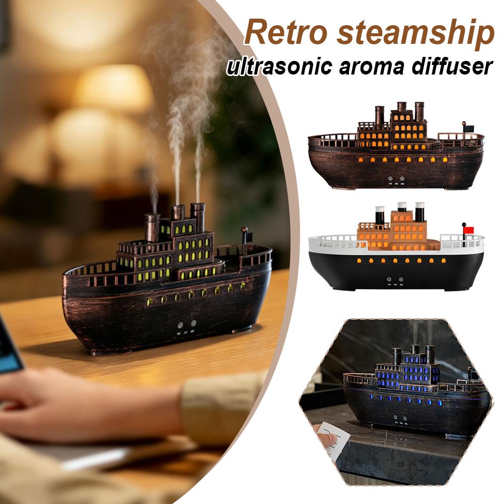 Home Fragrance Oil Diffuser - Retro Steamboat Ultradźwiękowy Dyfuzor Olejków Eterycznych